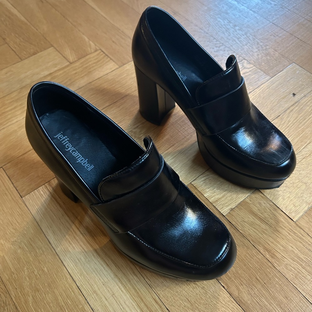 Jeffrey Campbell Black Platform Loafer Heels - Picture 8 of 13
